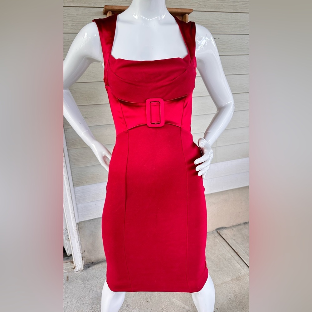 Bebe Red Bodycon Cowl Neck Sleeveless Dress